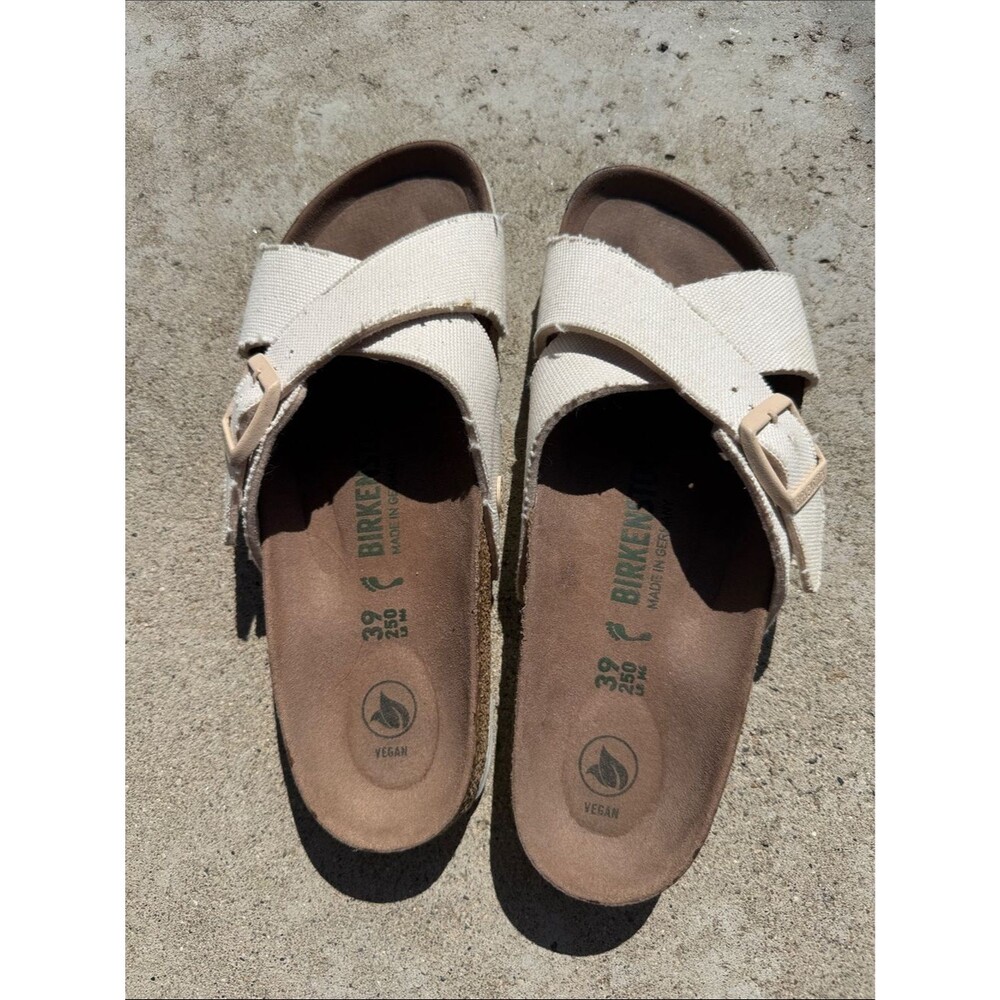 Birkenstock Women’s Cream Cross-Strap Vegan Sandals